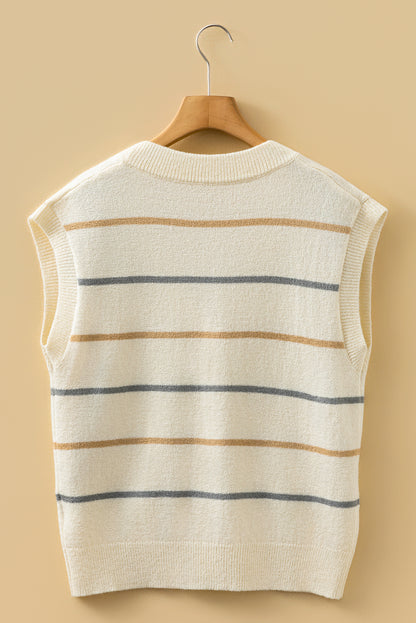 Stripe V-Neck Buttoned Sweater Vest