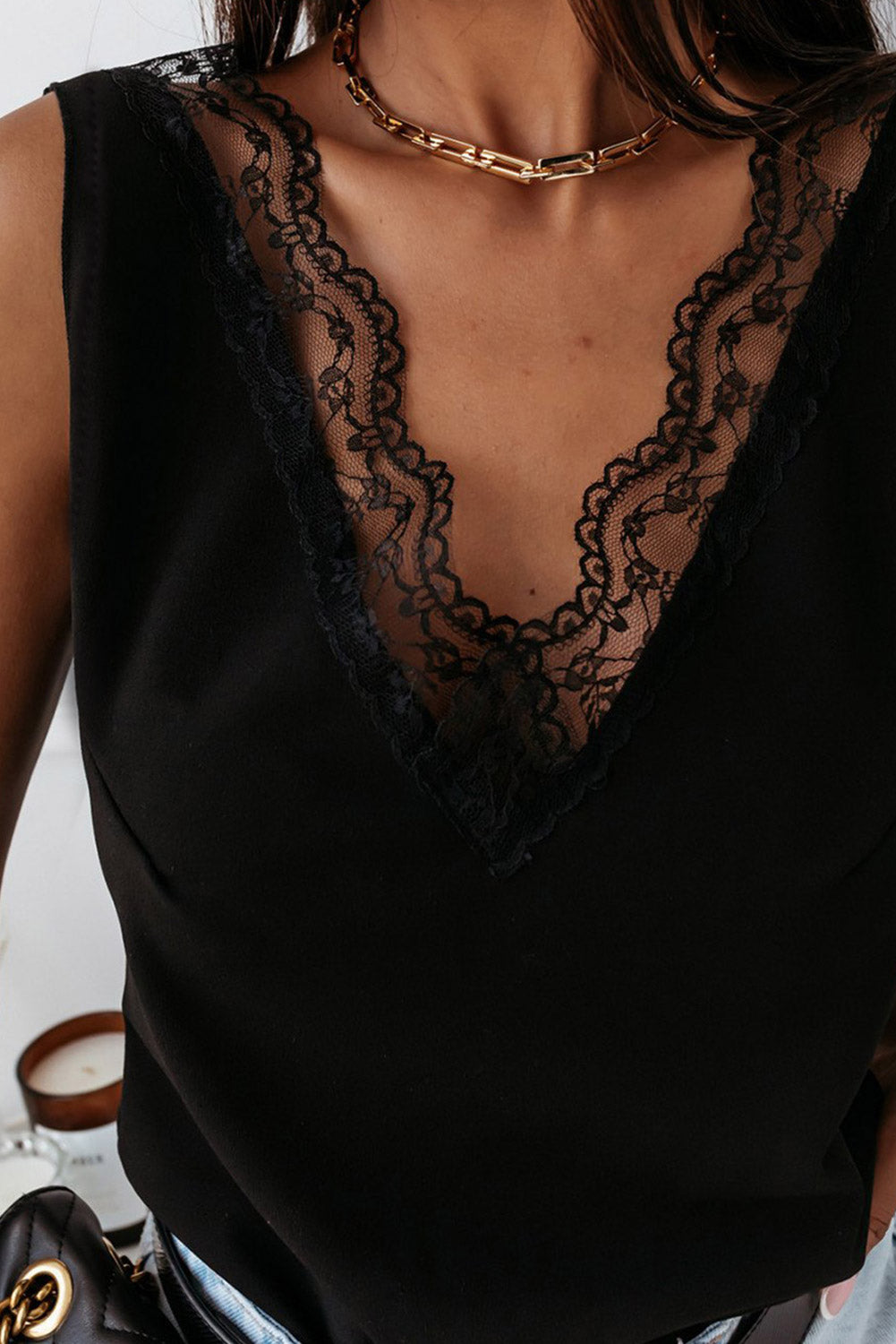 Lace Trim V-Neck Tank Top