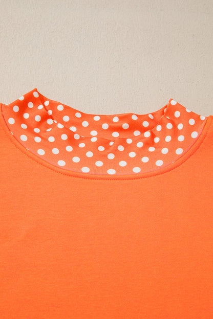 Plus Size Polka Dot Contrast Trim Mock Neck Sweatshirt