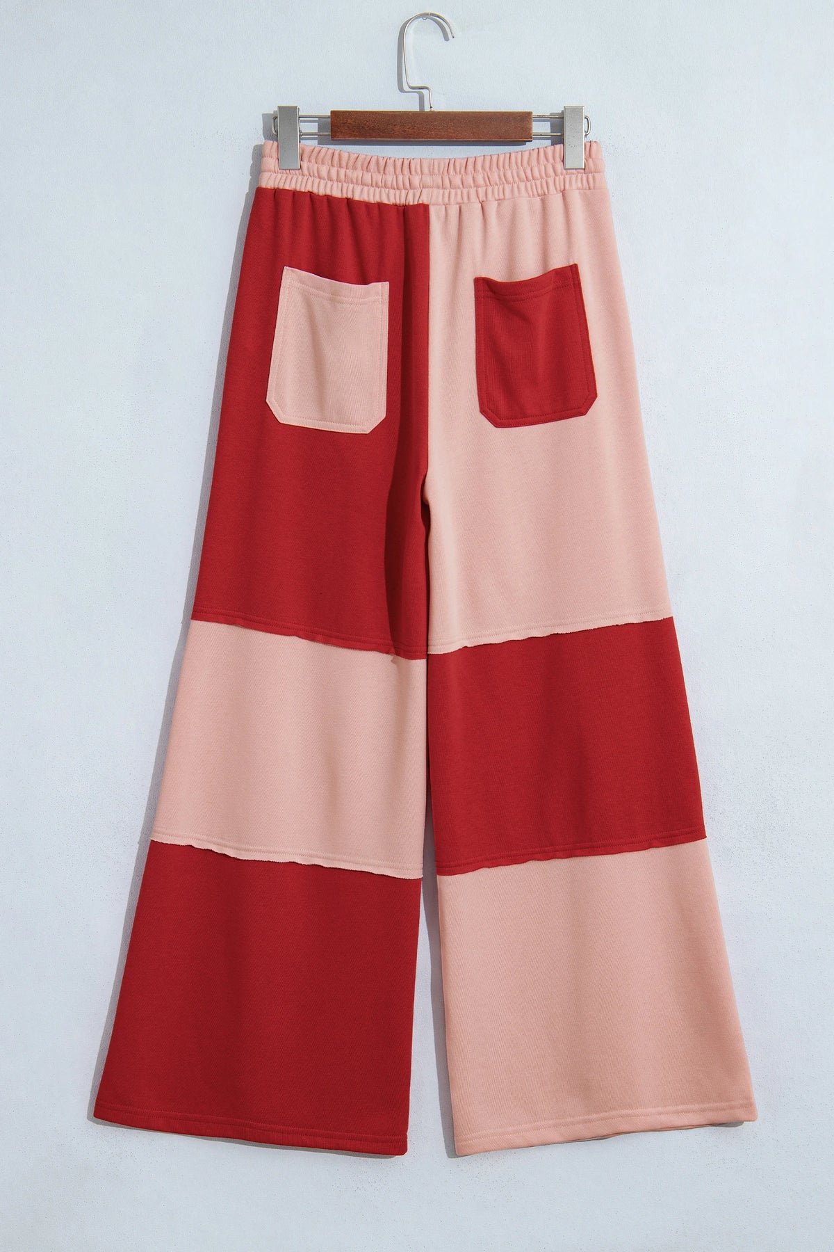 Colorblock Raw Seam Drawstring Wide Leg Pants