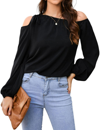 Bow Asymmetric Cold Shoulder Blouse