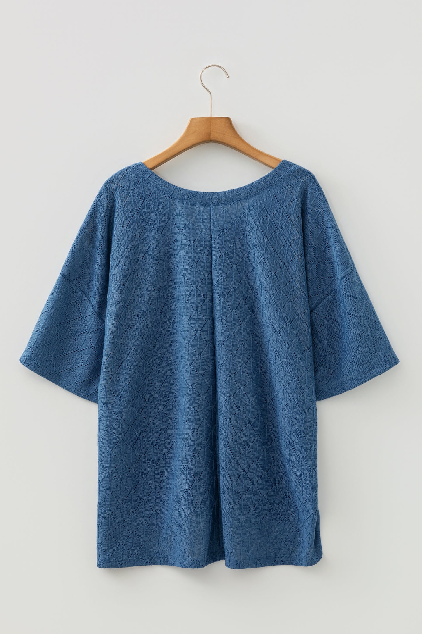 Plus Size Solid Pointelle Knit Rhombus V-Neck Top