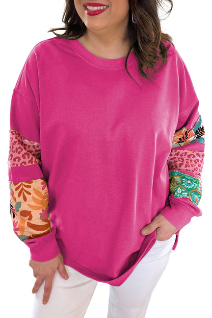 Plus Size Patchwork Long Sleeve Sweatshirt