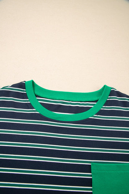 Stripe Colorblock Chest Pocket Long Sleeve Top