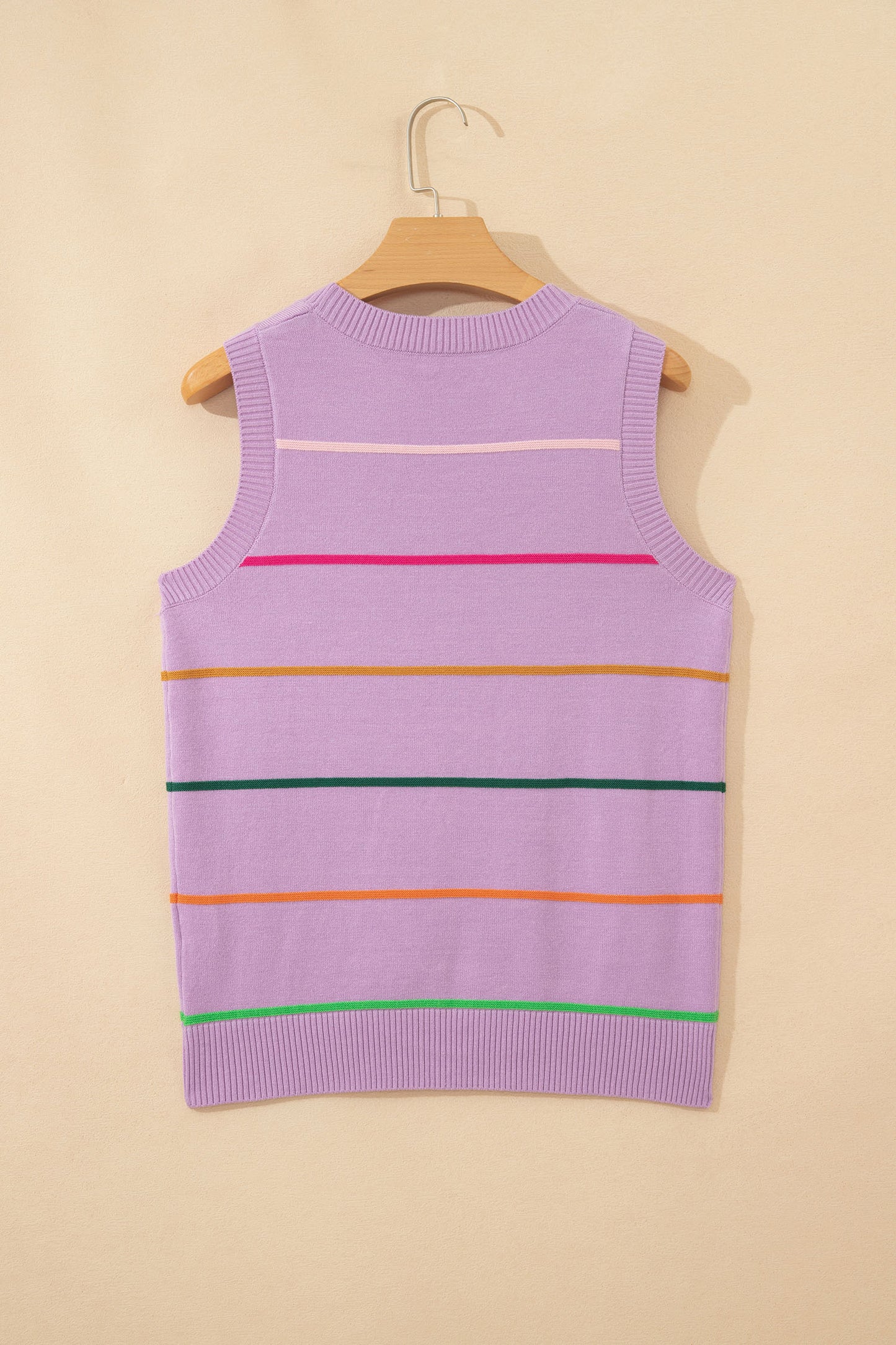 Stripe Ribbed Trim Sleeveless Sweater Knit Tank