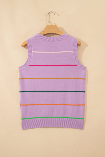 Stripe Ribbed Trim Sleeveless Sweater Knit Tank