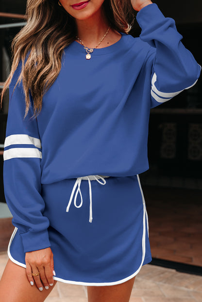 Varsity Stripe Pullover and Mini Skirt Set
