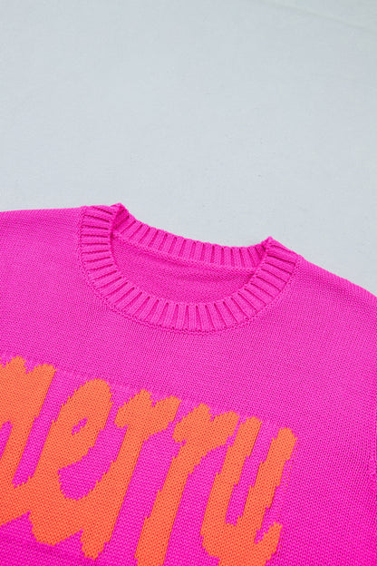 Christmas MERRY Letter Print Ribbed Trim Sweater