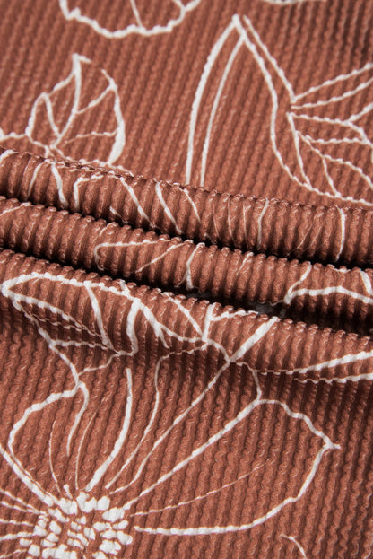 Floral Corded Knit Drawstring Kangaroo Pocket Hoodie