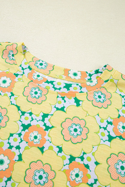 Flower Drop Shoulder Short Sleeve T-Shirt