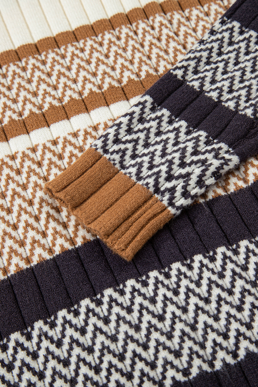 Stripe Ribbed Knit Trim Sweater