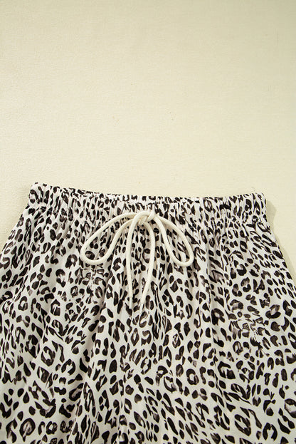 Leopard Drawstring Elastic Waist Straight Leg Pants