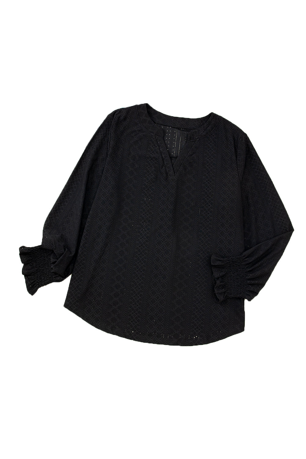 Eyelet Long Sleeve Blouse Plus Size