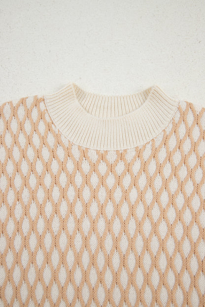 Rhombus Textured Knit Mock Neck Sweater