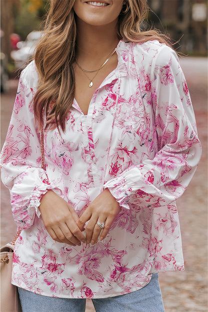 Floral Frilled Bubble Sleeve Blouse