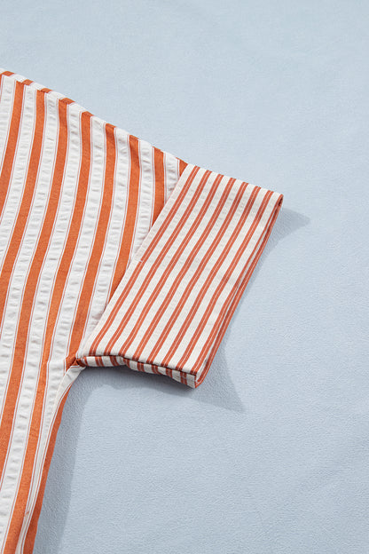 Stripe Pleated Frilled V-Neck Mini Dress