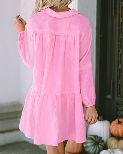 Gauze Collared Bubble Sleeve Dress