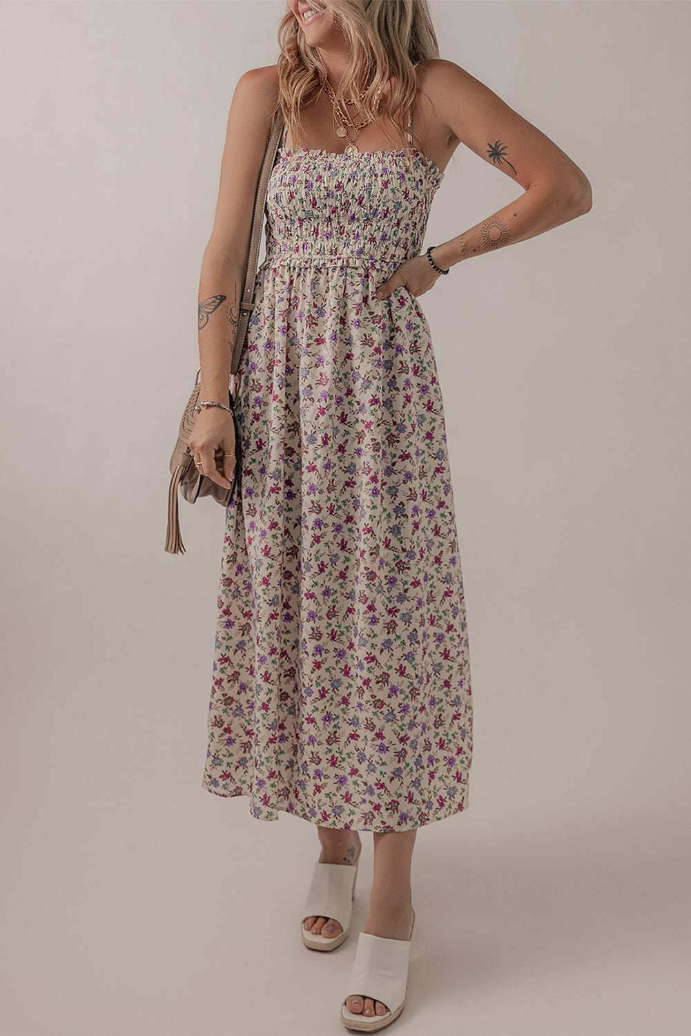 Ditsy Floral Smocked Sleeveless Maxi Dress