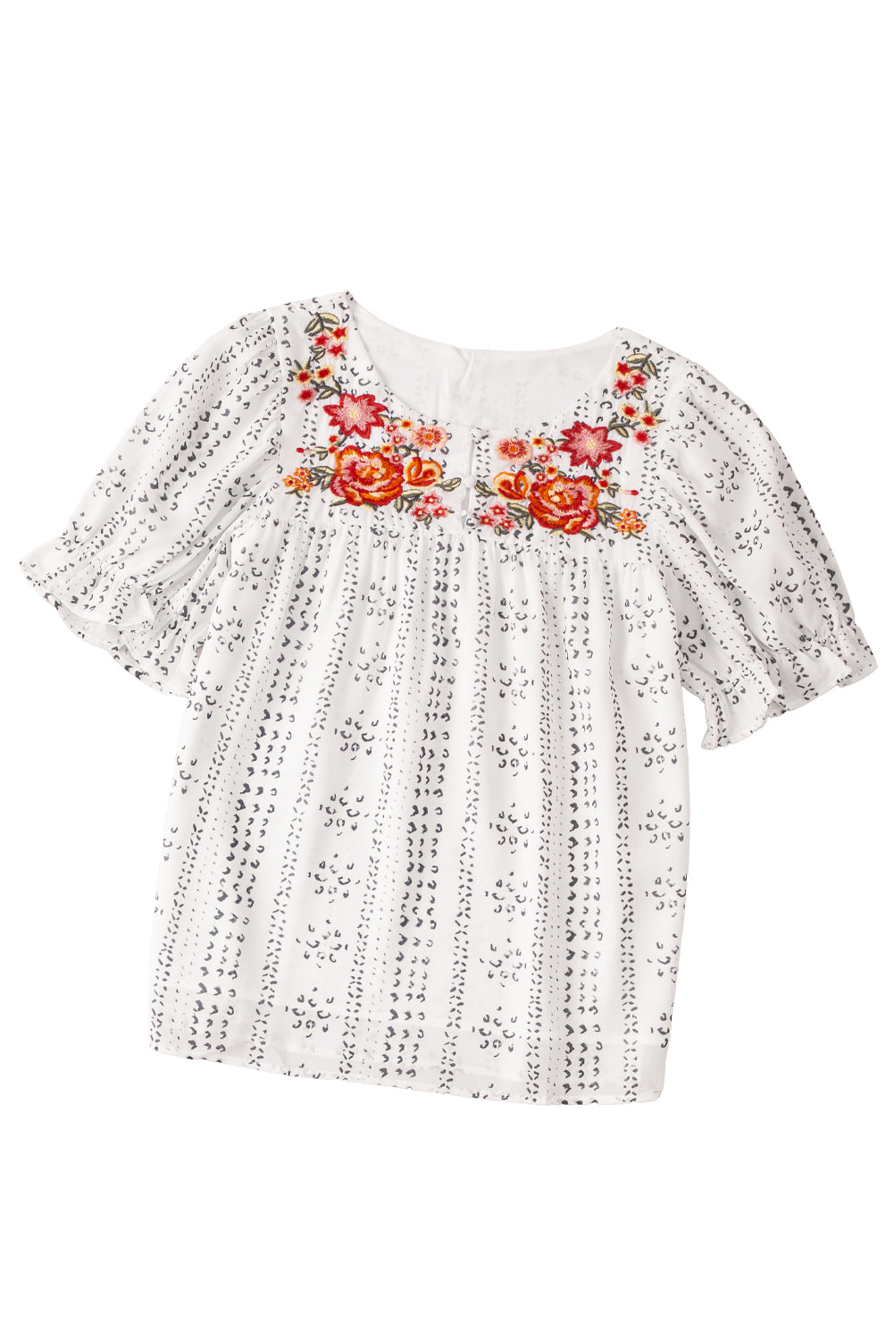 Floral Embroidered Short Sleeve Blouse