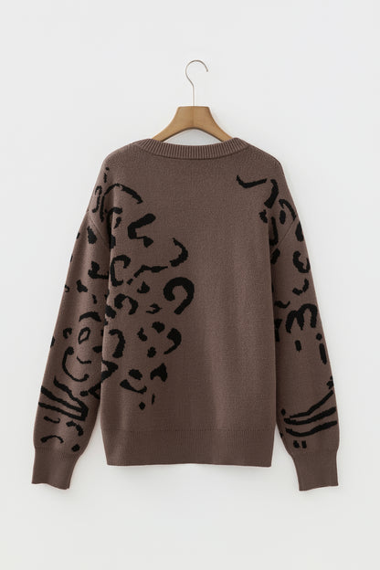 Leopard Asymmetric Drop Shoulder Sweater