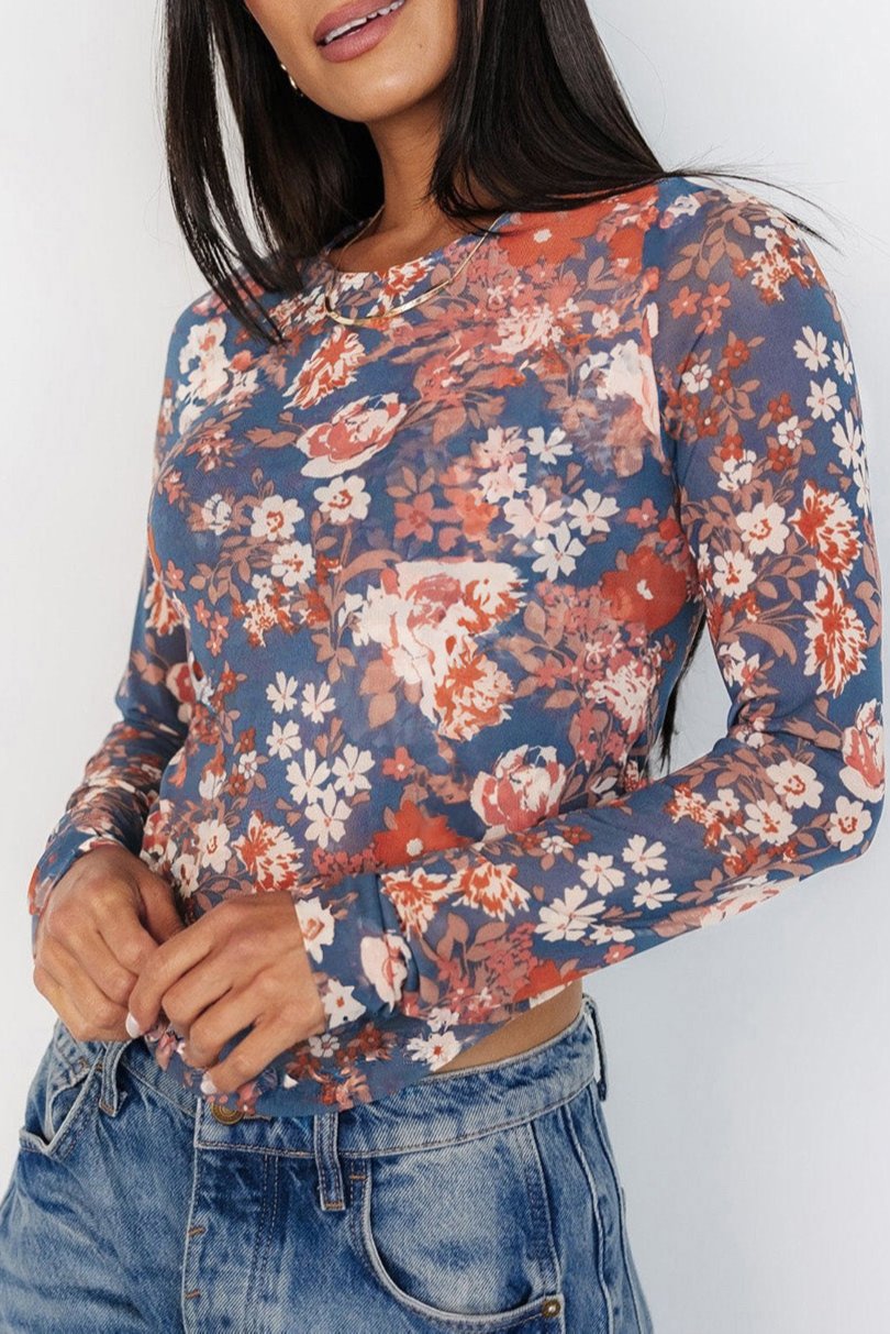 Floral Mesh Long Sleeve Top