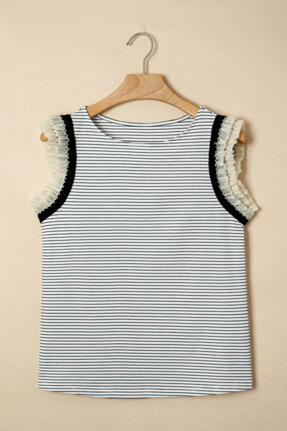 Stripe Ruffle Contrast Trim Tank Top
