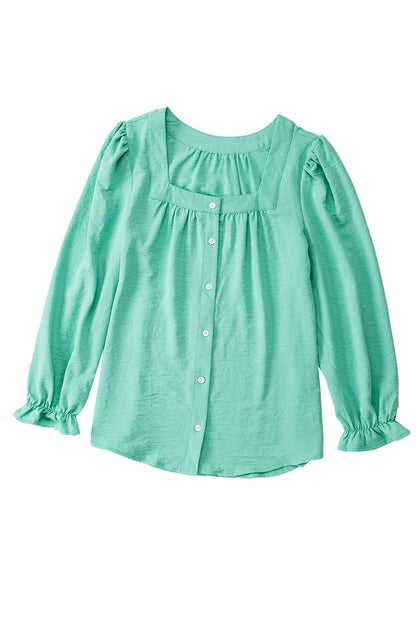 Ruffle Puff Sleeve Buttoned Shirt