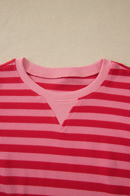 Stripe Puff Sleeve T-Shirt & Drawstring Shorts Set