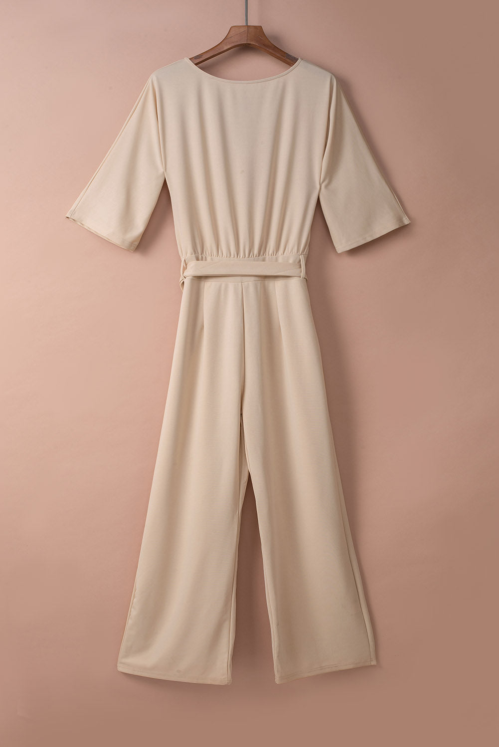 Solid 3/4 Sleeve Wide Leg Jumpsuit