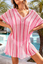 Stripe Hollowed Knit Beach Cover-Up