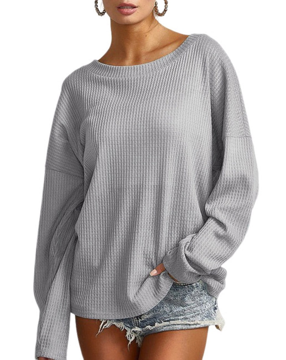 Ruching Waffle Long Sleeve Top