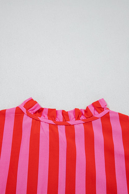 Stripe Half-Button Puff Sleeve Mini Dress