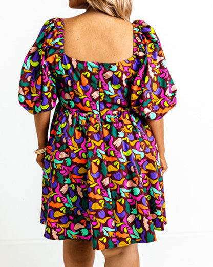 Floral Puff Sleeve Dress Plus Size