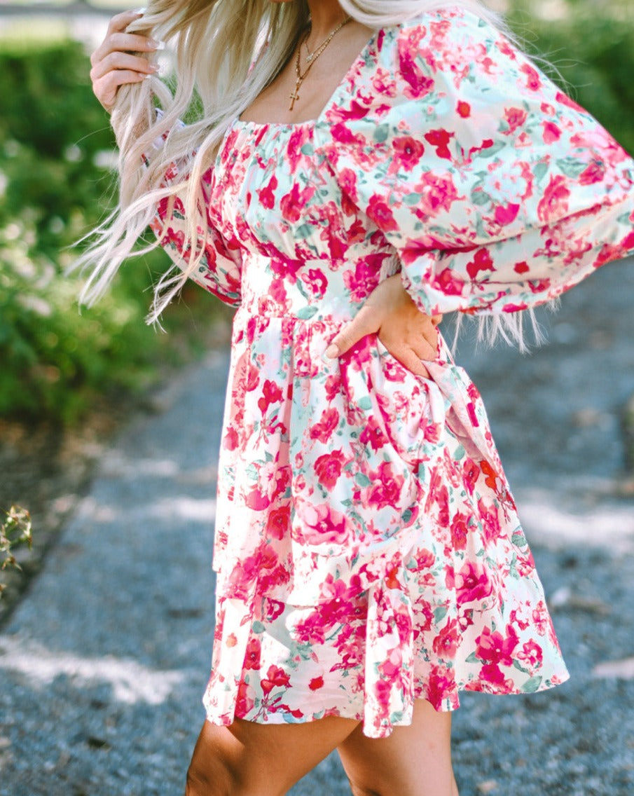 Floral Ruffle Puff Sleeve Dress