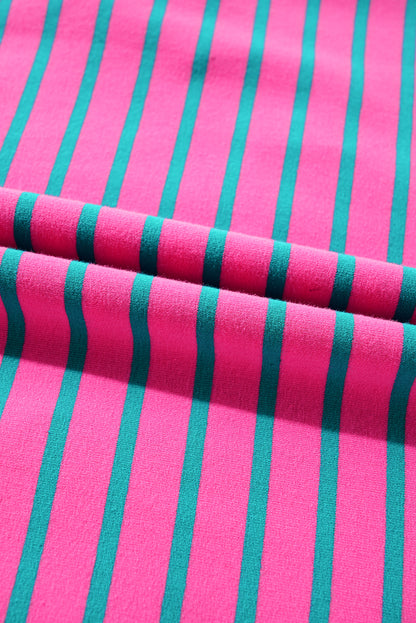 Stripe Collared V-Neck Puff Sleeve T-Shirt Dress