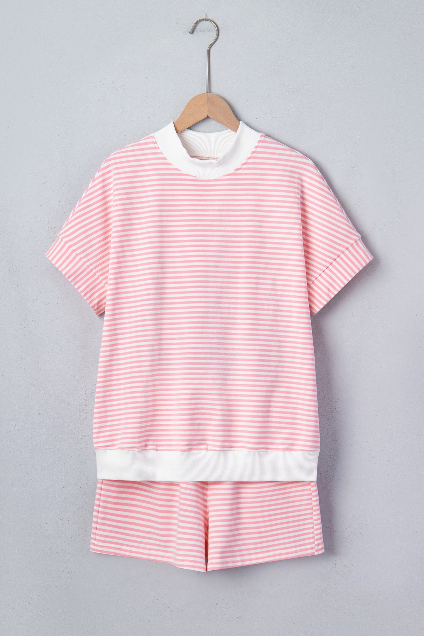 Stripe Contrast Mock Neck Tee & Shorts Set