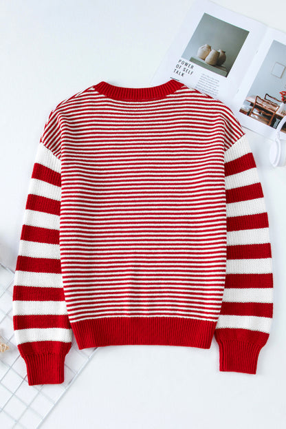 Stripe Geometric Cable Knit Sweater