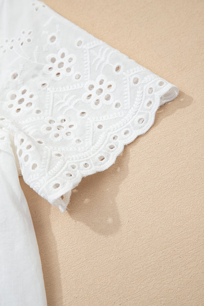 Flower Eyelet Embroidered Patchwork Sheer Shirt