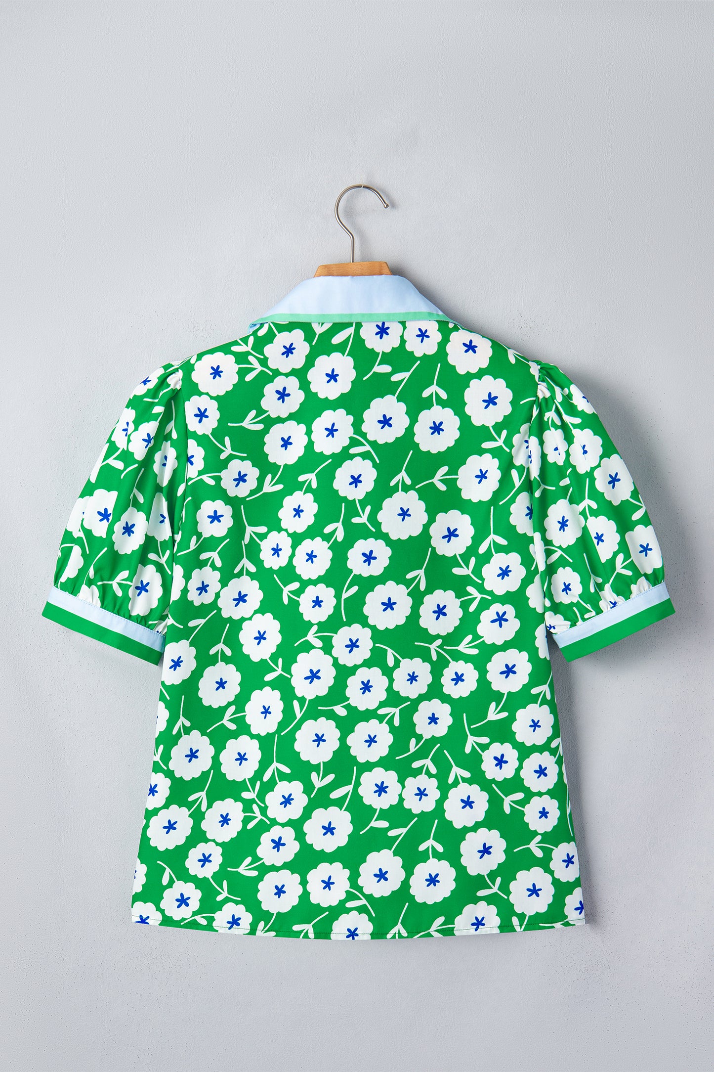 Flower Contrast Patchwork Collar Short Sleeve Blouse