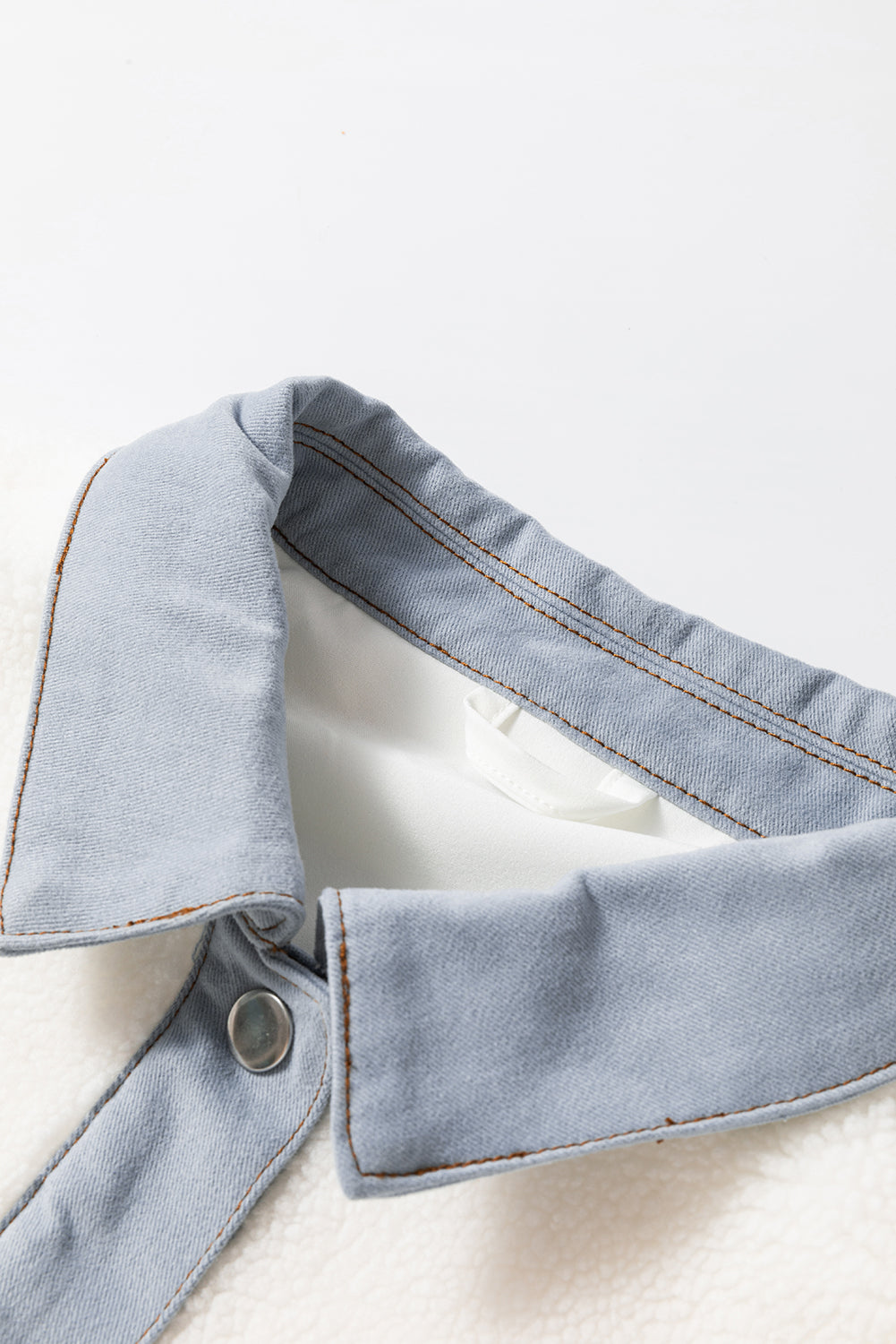 Solid Contrast Trim Buttoned Sherpa Jacket