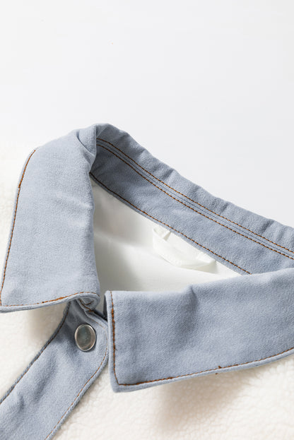 Solid Contrast Trim Buttoned Sherpa Jacket