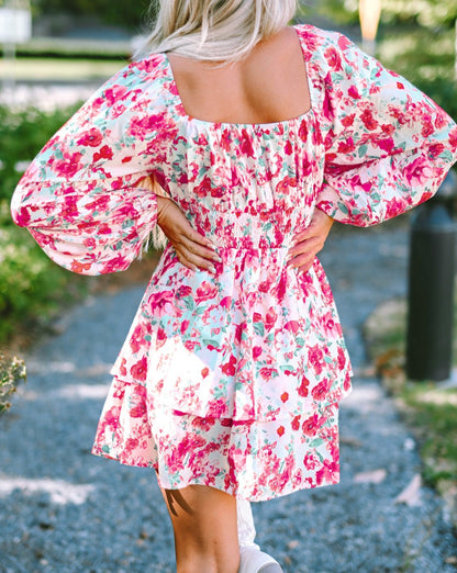 Floral Ruffle Puff Sleeve Dress