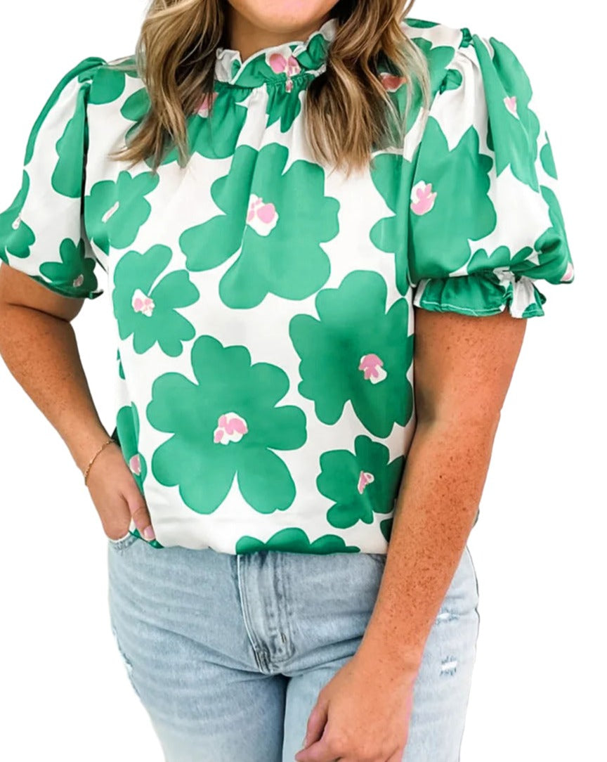 Floral Short Puff Sleeve Blouse