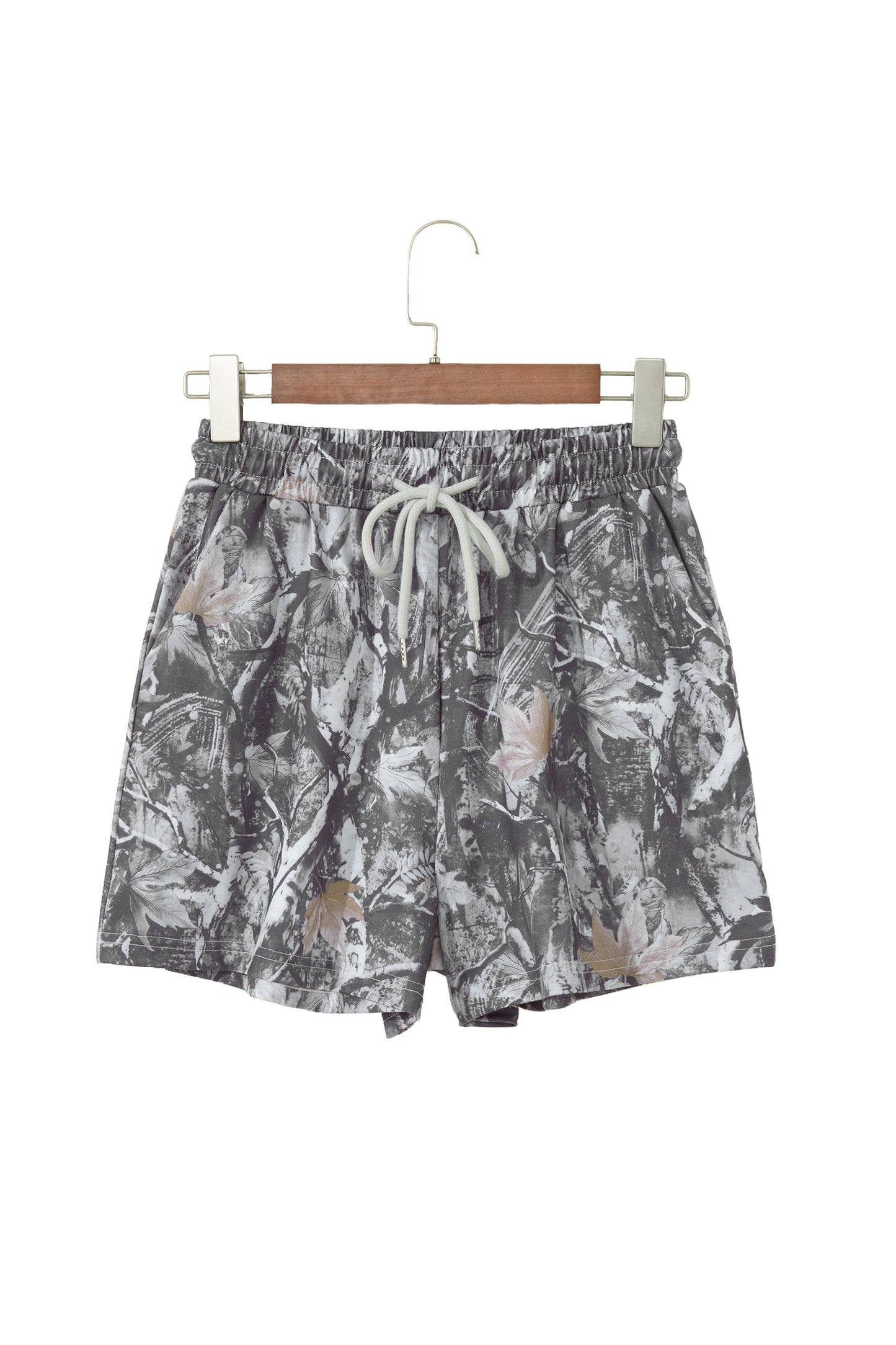 Camo Tie Elastic High Waist Shorts