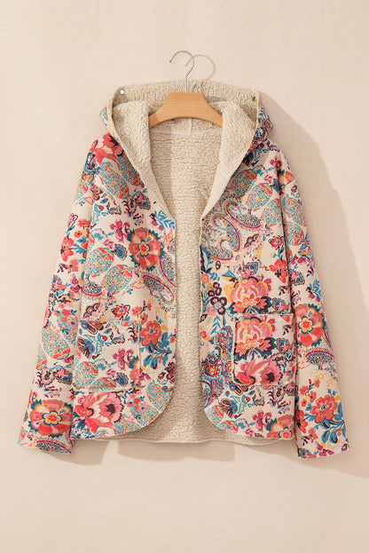 Floral Sherpa Lined Hooded Jacket