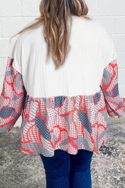 Plus Size Abstract Patchwork Buttoned Blouse