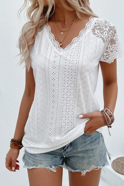 Eyelet Lace Short Sleeve Tee