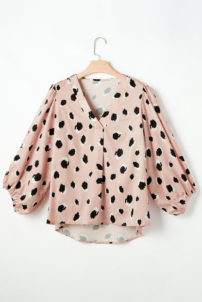 Leopard V-Neck 3/4 Sleeve Blouse