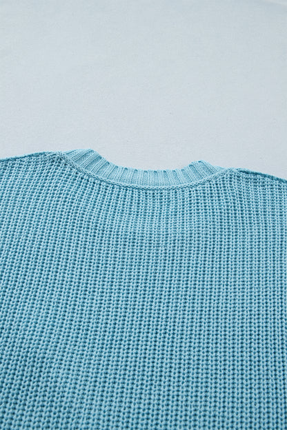 Solid Exposed Seam 3/4 Sleeve Loose Sweater