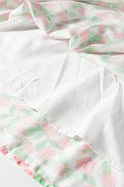 Floral Ricrac Trim Contrast V-Neck Puff Sleeve Dress